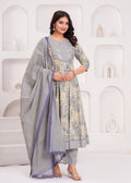 Ethereal Grey & Cream Floral Anarkali Suit Set
