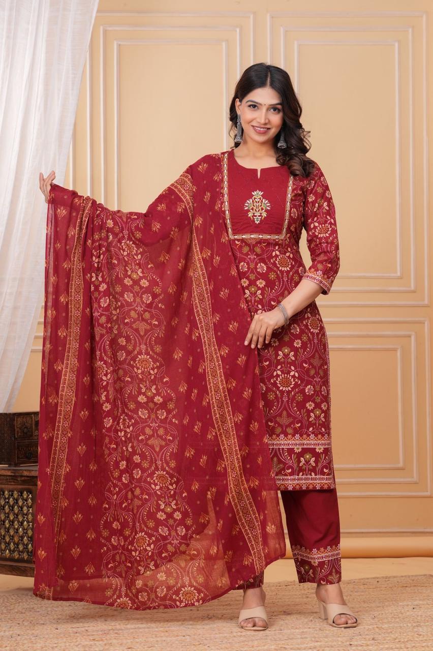 Regal Maroon Gold-Embroidered Suit Set
